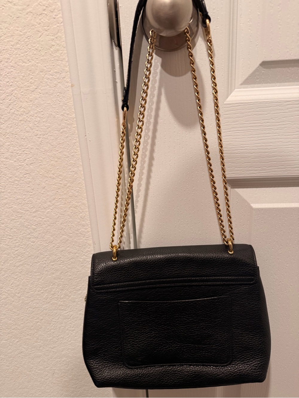 Coach Black Pebbled Leather Crossbody with Gold 'C' and Chain Strap - Picture 3 of 9